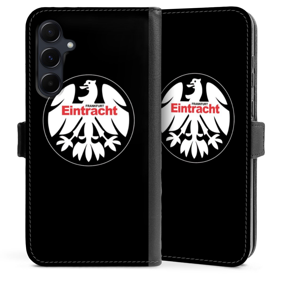 Galaxy A55 5G Handy Klapphülle Handyhülle aus Kunst Leder schwarz Flip Case Official Licensed Product Eintracht Frankfurt Sge Sideflip mit Lasche