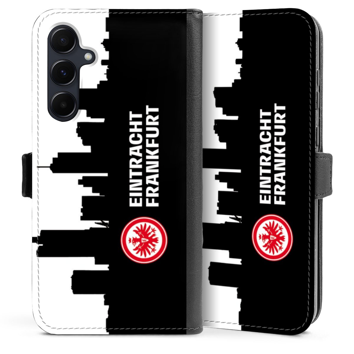 Galaxy A55 5G Handy Klapphülle Handyhülle aus Kunst Leder schwarz Flip Case Sge Eintracht Frankfurt Official Licensed Product Sideflip mit Lasche