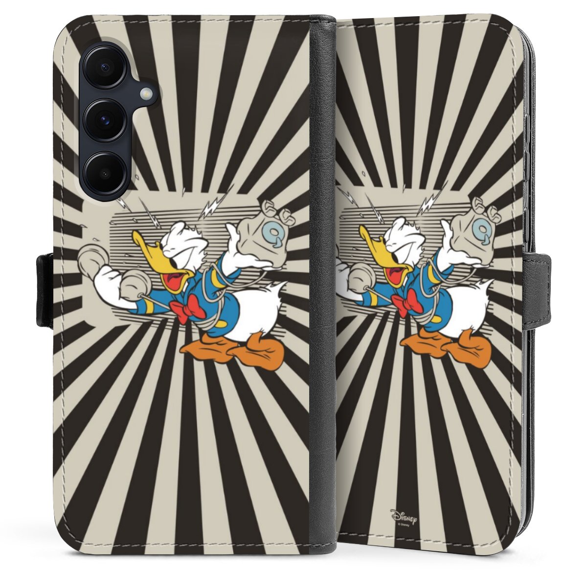 Galaxy A55 5G Handy Klapphülle Handyhülle aus Kunst Leder schwarz Flip Case Donald Duck Disney Official Licensed Product Sideflip mit Lasche