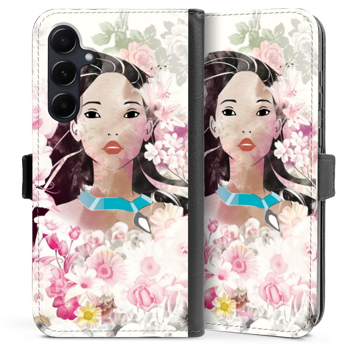 Galaxy A55 5G Handy Klapphülle Handyhülle aus Kunst Leder schwarz Flip Case Pocahontas Official Licensed Product Disney Sideflip mit Lasche