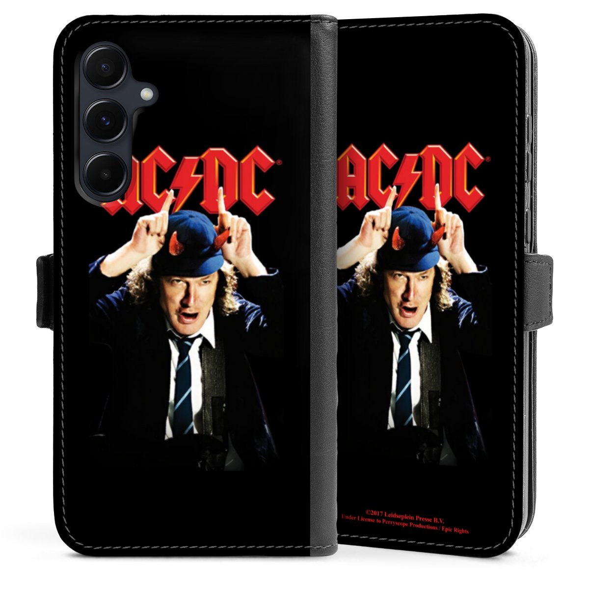 Galaxy A55 5G Handy Klapphülle Handyhülle aus Kunst Leder schwarz Flip Case Merchandise Acdc Riverplate Sideflip mit Lasche