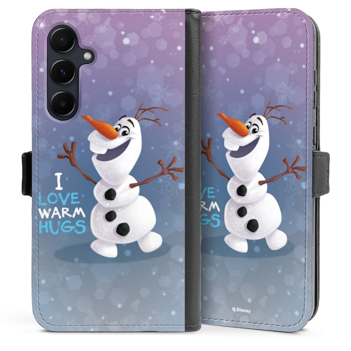 Galaxy A55 5G Handy Klapphülle Handyhülle aus Kunst Leder schwarz Flip Case Frozen Frozen Olaf Official Licensed Product Sideflip mit Lasche