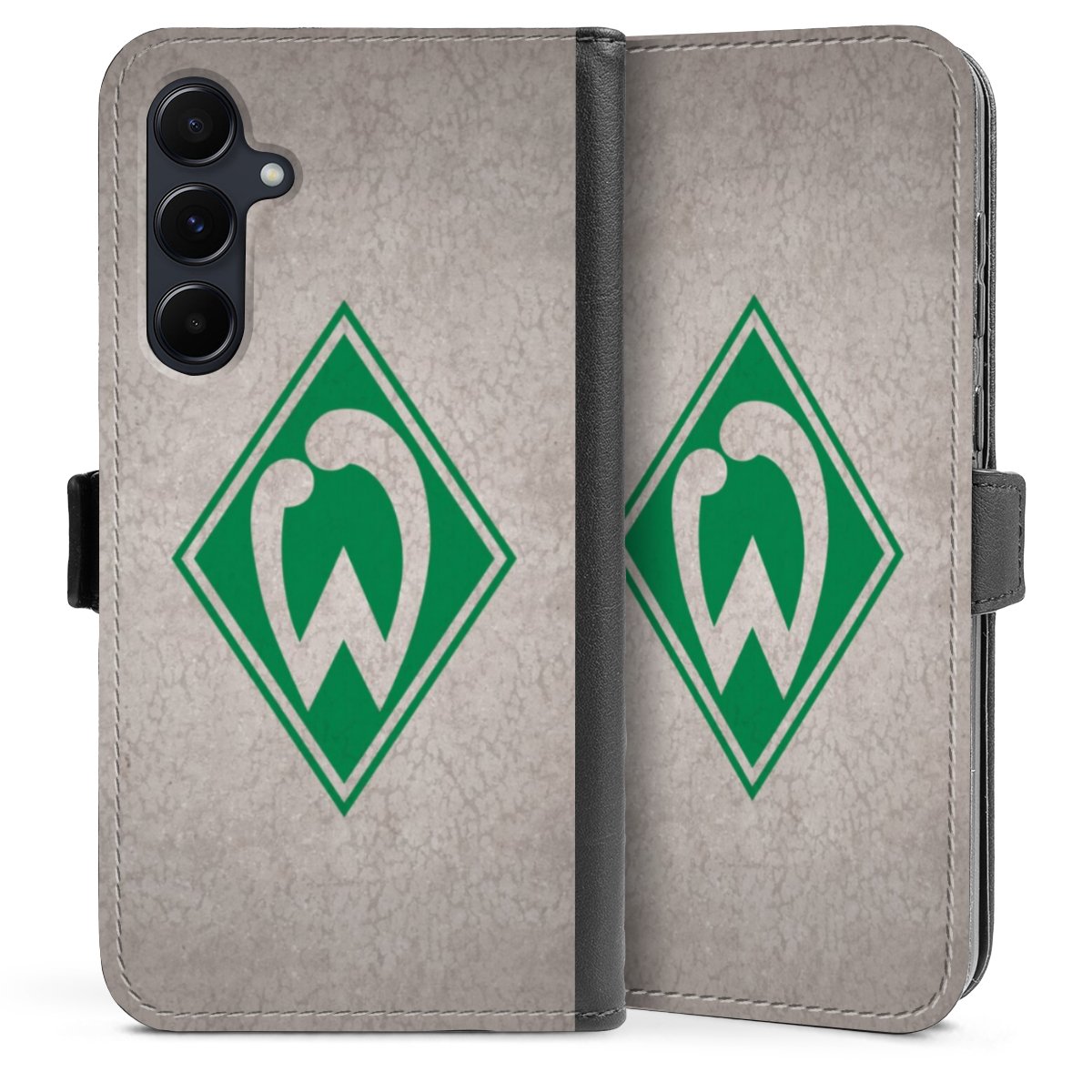 Galaxy A55 5G Handy Klapphülle Handyhülle aus Kunst Leder schwarz Flip Case Sv Werder Bremen Concrete Official Licensed Product Sideflip mit Lasche