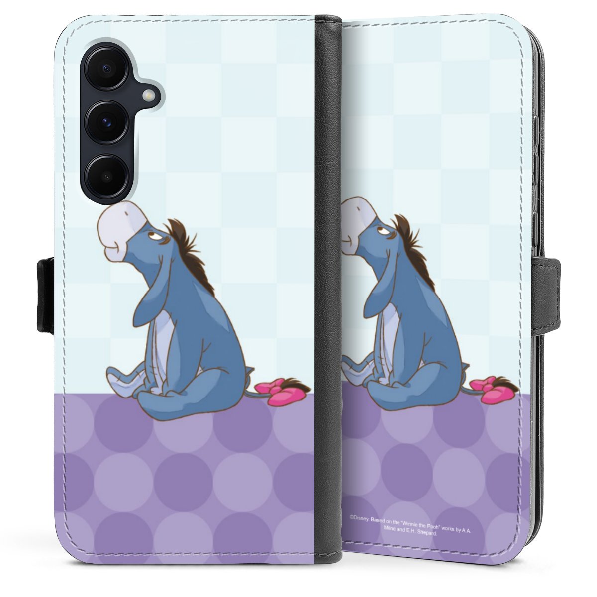 Galaxy A55 5G Handy Klapphülle Handyhülle aus Kunst Leder schwarz Flip Case Disney Donkey Winnie The Pooh Sideflip mit Lasche