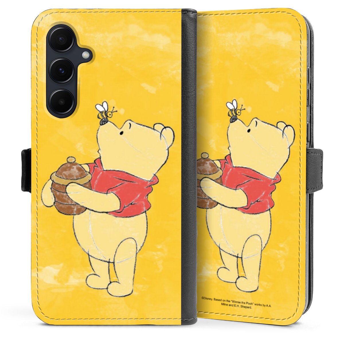 Galaxy A55 5G Handy Klapphülle Handyhülle aus Kunst Leder schwarz Flip Case Official Licensed Product Winnie The Pooh Disney Sideflip mit Lasche