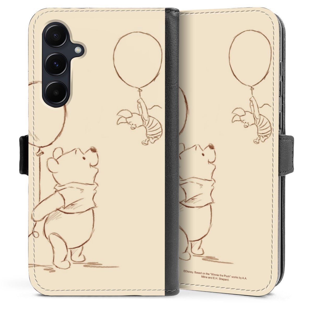 Galaxy A55 5G Handy Klapphülle Handyhülle aus Kunst Leder schwarz Flip Case Official Licensed Product Winnie The Pooh Disney Sideflip mit Lasche