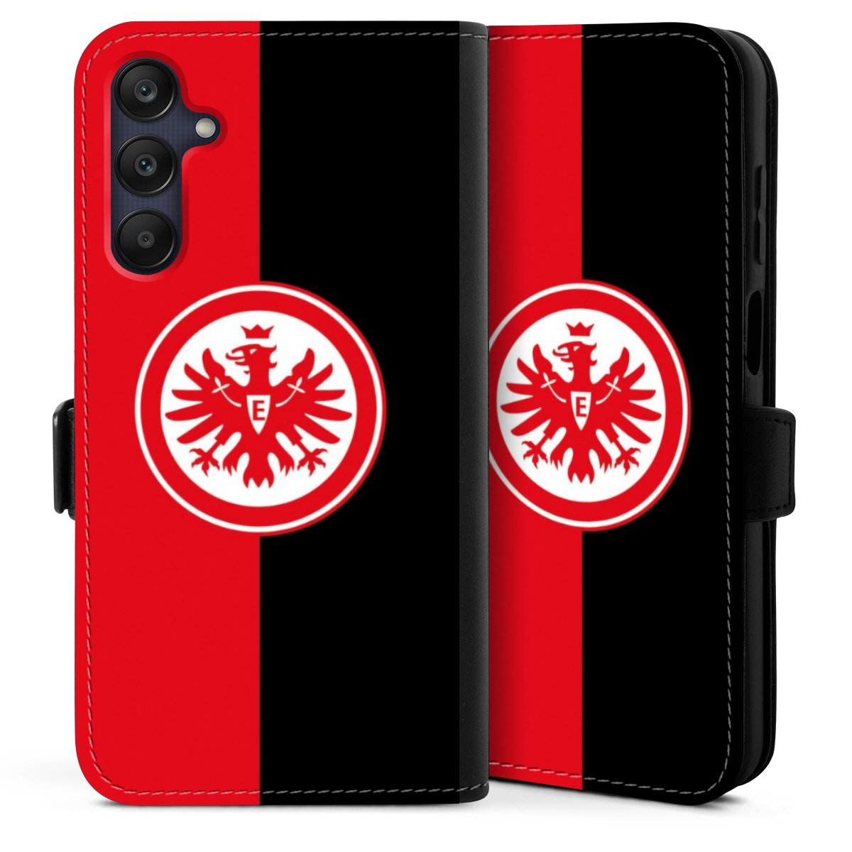 Galaxy A25 5G Handy Klapphülle Handyhülle aus Kunst Leder schwarz Flip Case Official Licensed Product Eintracht Frankfurt Sge Sideflip mit Lasche