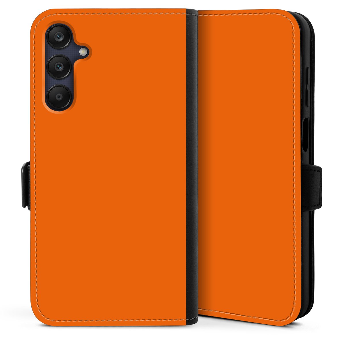 Galaxy A25 5G Handy Klapphülle Handyhülle aus Kunst Leder schwarz Flip Case Orange Colour Unicoloured Sideflip mit Lasche