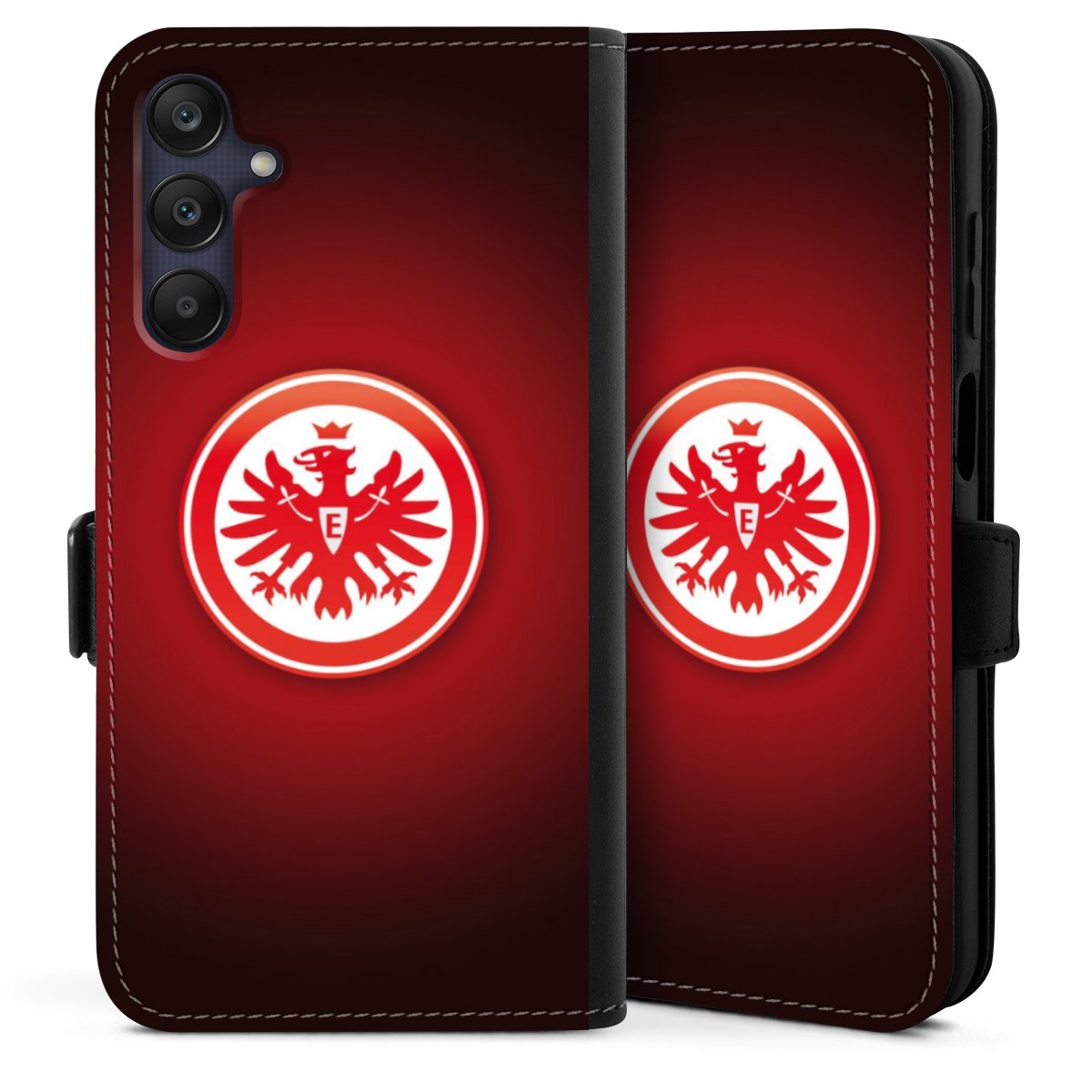 Galaxy A25 5G Handy Klapphülle Handyhülle aus Kunst Leder schwarz Flip Case Eintracht Frankfurt Official Licensed Product Coat Of Arms Sideflip mit Lasche