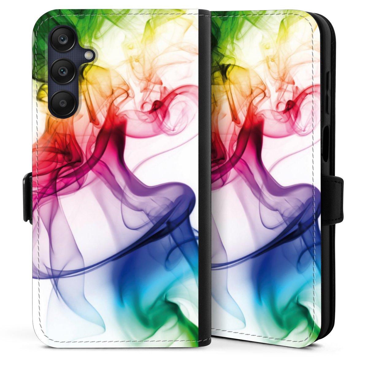 Galaxy A25 5G Handy Klapphülle Handyhülle aus Kunst Leder schwarz Flip Case Water Colour Rainbow Sideflip mit Lasche