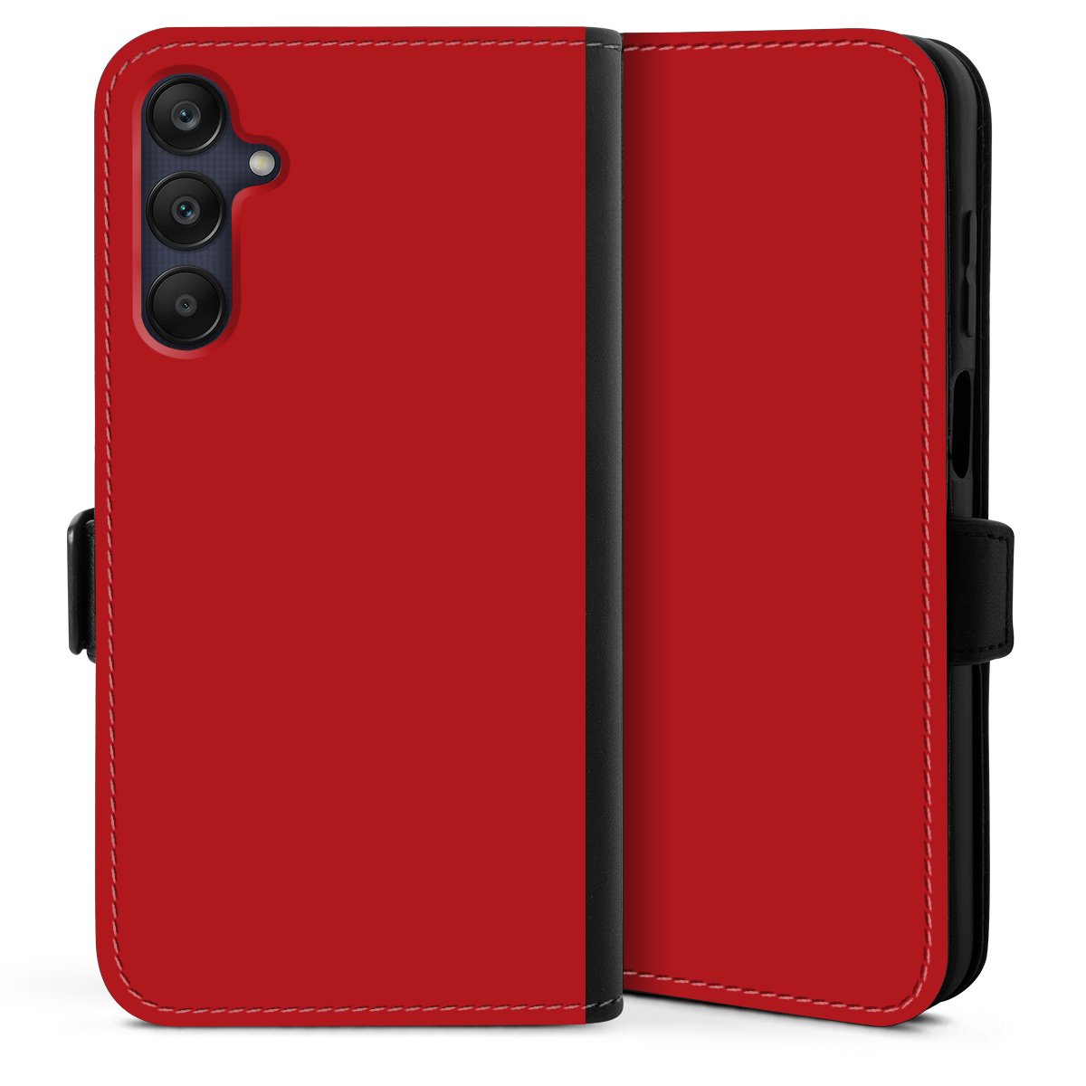 Galaxy A25 5G Handy Klapphülle Handyhülle aus Kunst Leder schwarz Flip Case Colour Unicoloured Red Sideflip mit Lasche