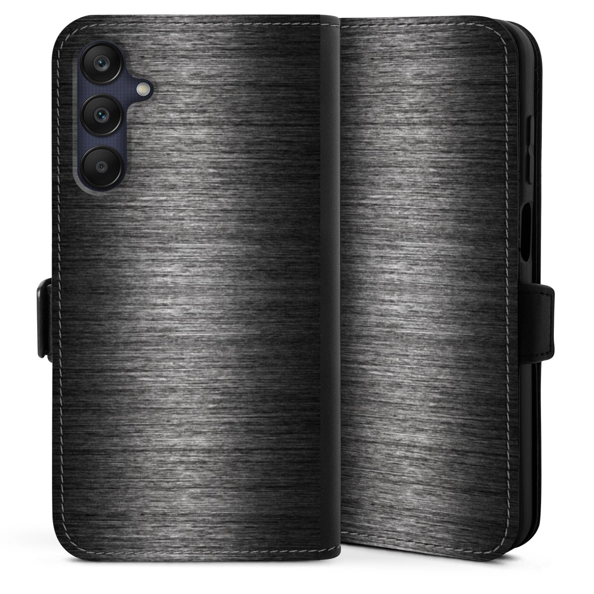 Galaxy A25 5G Handy Klapphülle Handyhülle aus Kunst Leder schwarz Flip Case Metallic Look Anthracite Metal Sideflip mit Lasche