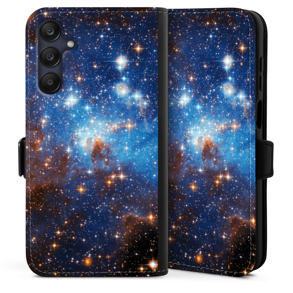 Galaxy A25 5G Handy Klapphülle Handyhülle aus Kunst Leder schwarz Flip Case Star Weltall Galaxy Sideflip mit Lasche