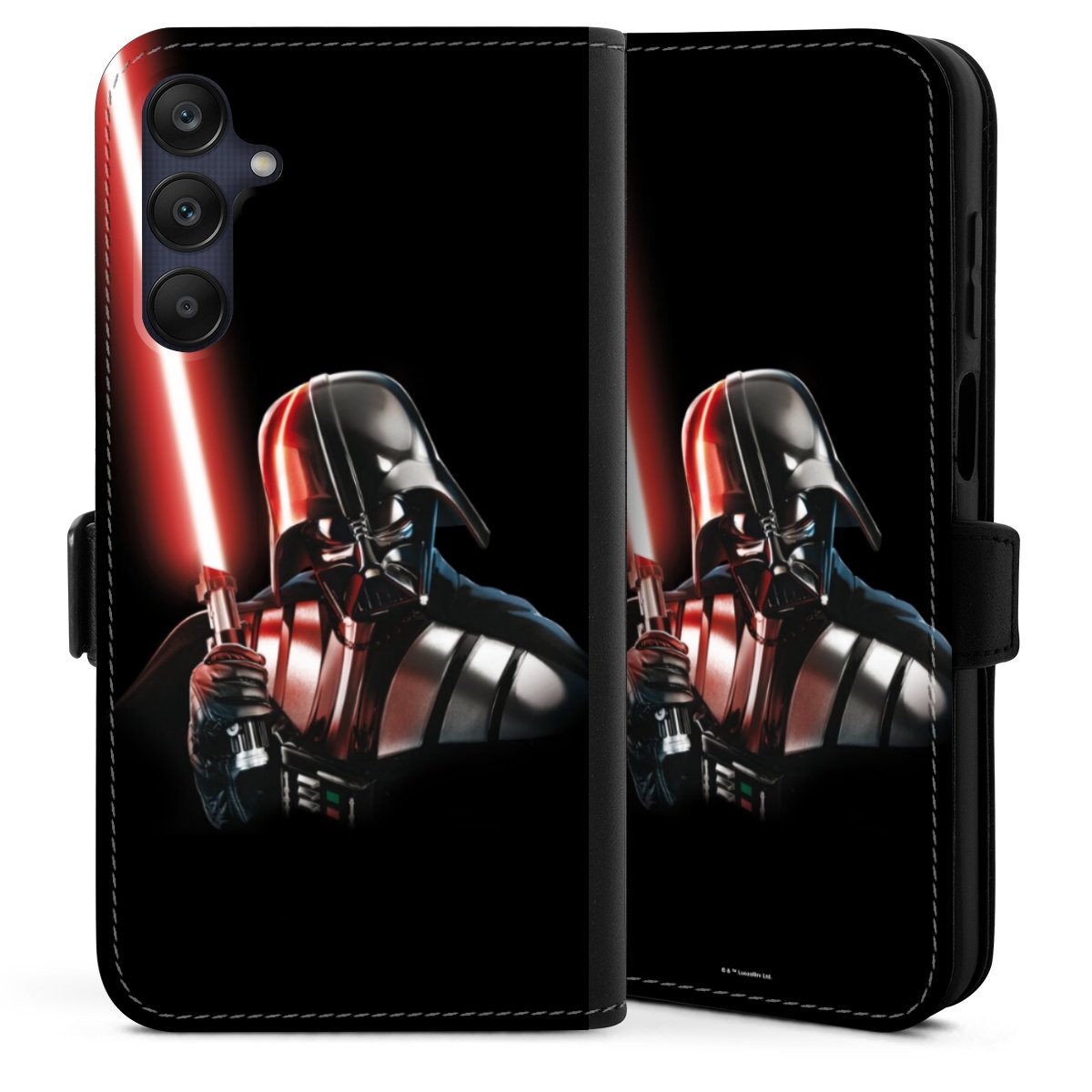 Galaxy A25 5G Handy Klapphülle Handyhülle aus Kunst Leder schwarz Flip Case Star Wars Merchandise Darth Vader Sideflip mit Lasche