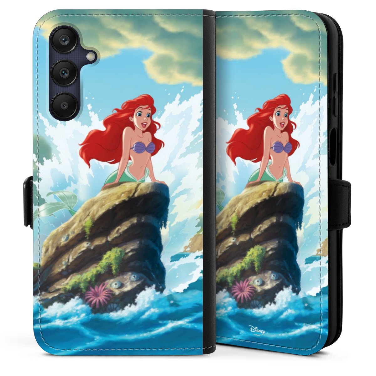 Galaxy A25 5G Handy Klapphülle Handyhülle aus Kunst Leder schwarz Flip Case Mermaid Arielle Die Meerjungfrau Official Licensed Product Sideflip mit Lasche