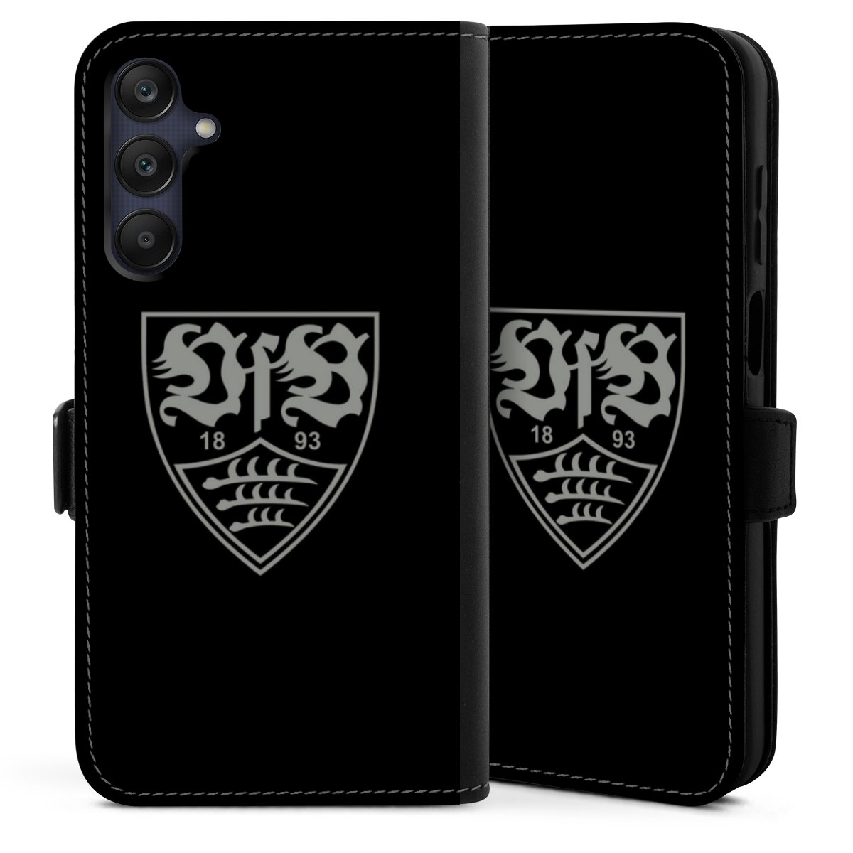 Galaxy A25 5G Handy Klapphülle Handyhülle aus Kunst Leder schwarz Flip Case Official Licensed Product Vfb Stuttgart Sideflip mit Lasche