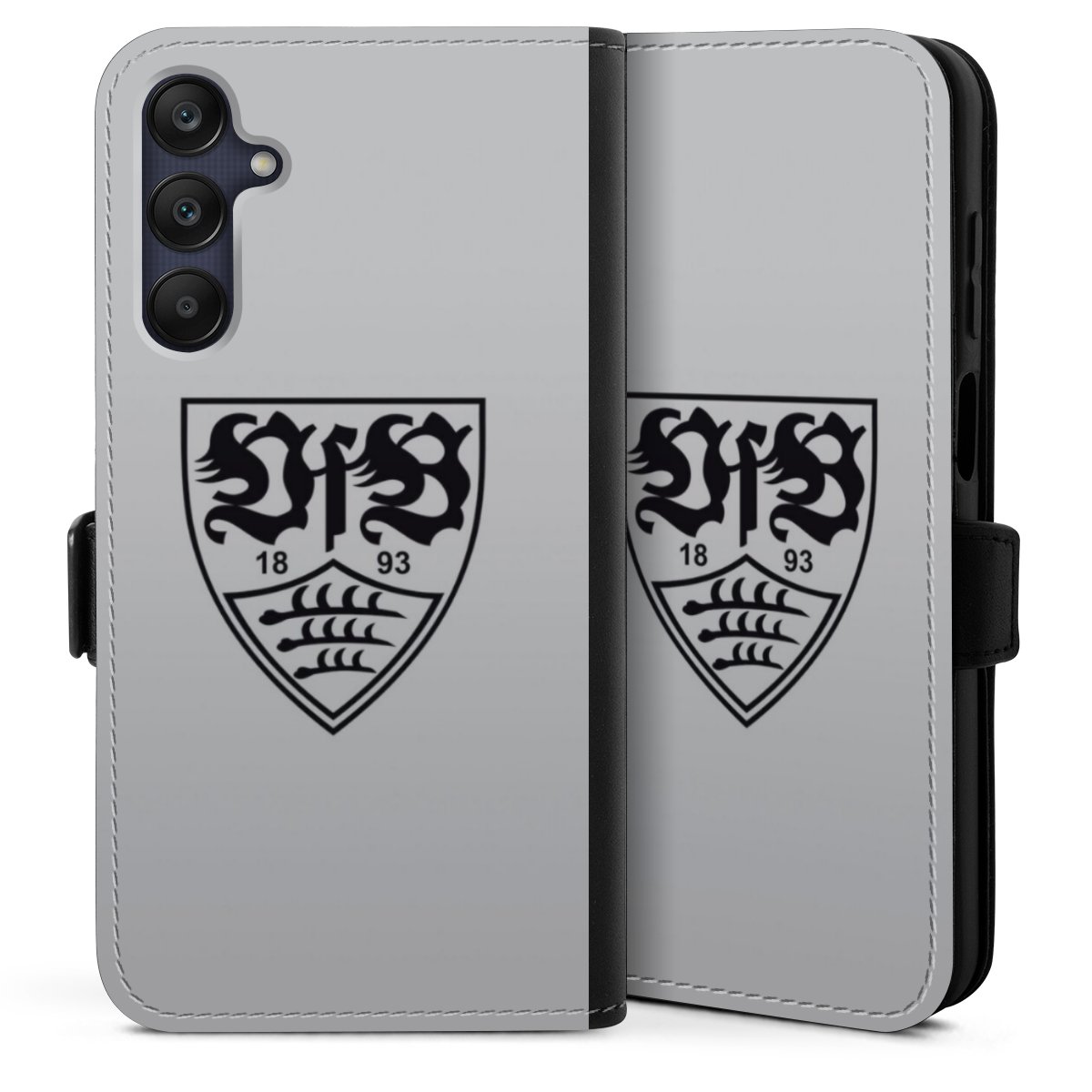 Galaxy A25 5G Handy Klapphülle Handyhülle aus Kunst Leder schwarz Flip Case Logo Vfb Stuttgart Official Licensed Product Sideflip mit Lasche