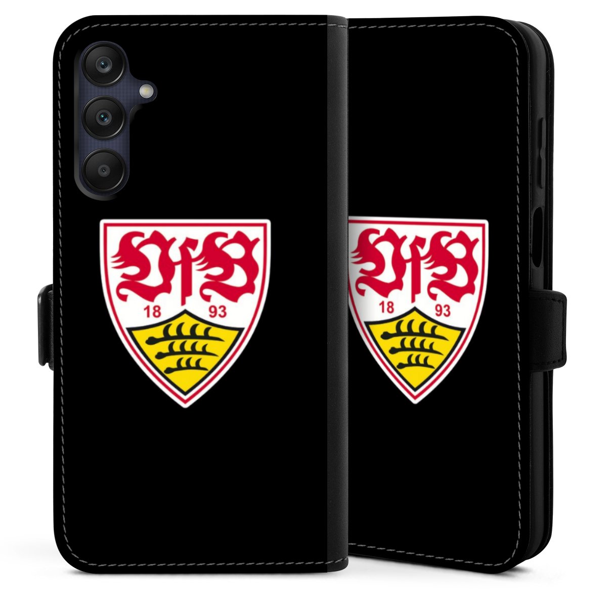 Galaxy A25 5G Handy Klapphülle Handyhülle aus Kunst Leder schwarz Flip Case Vfb Stuttgart Official Licensed Product Coat Of Arms Sideflip mit Lasche