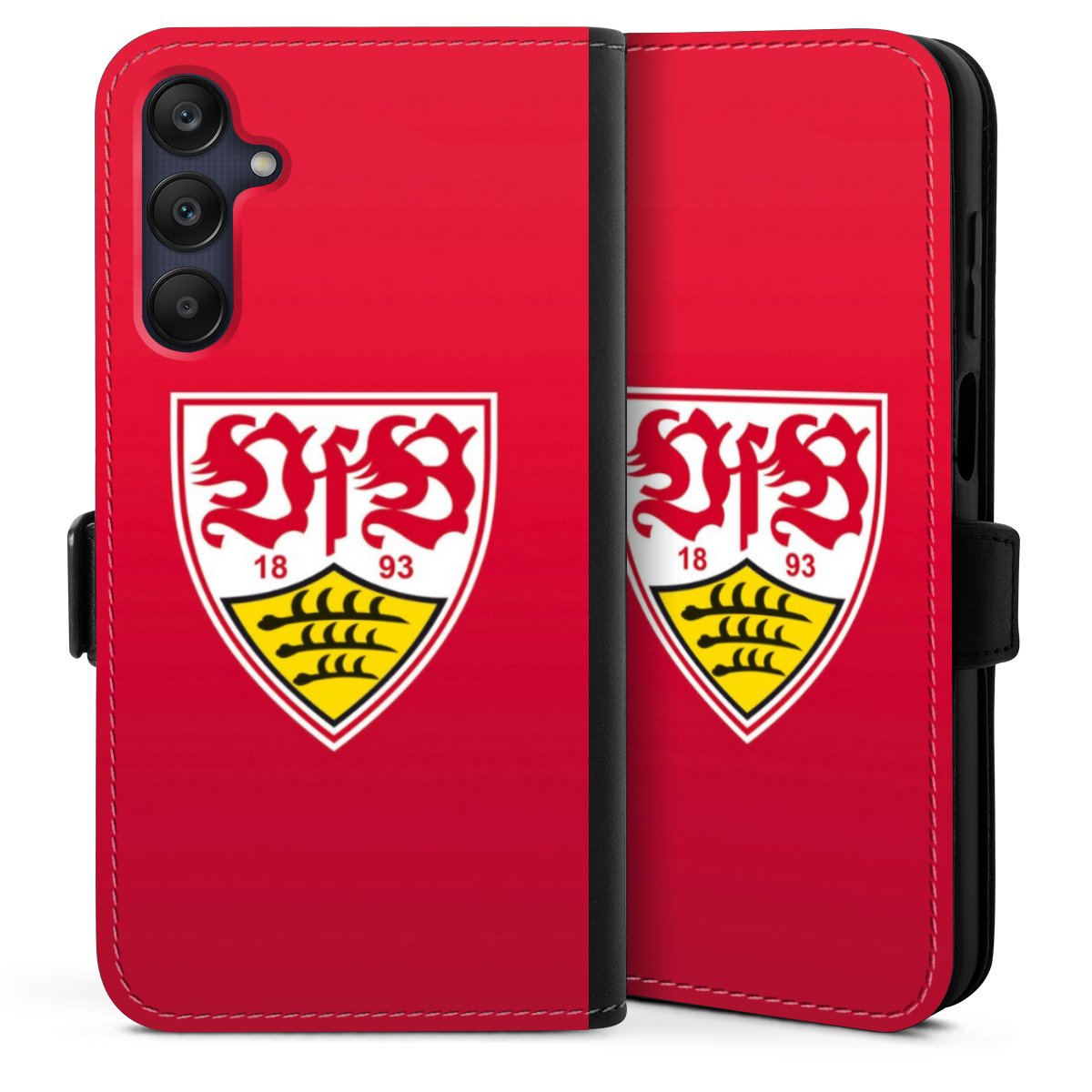 Galaxy A25 5G Handy Klapphülle Handyhülle aus Kunst Leder schwarz Flip Case Official Licensed Product Vfb Stuttgart Sideflip mit Lasche