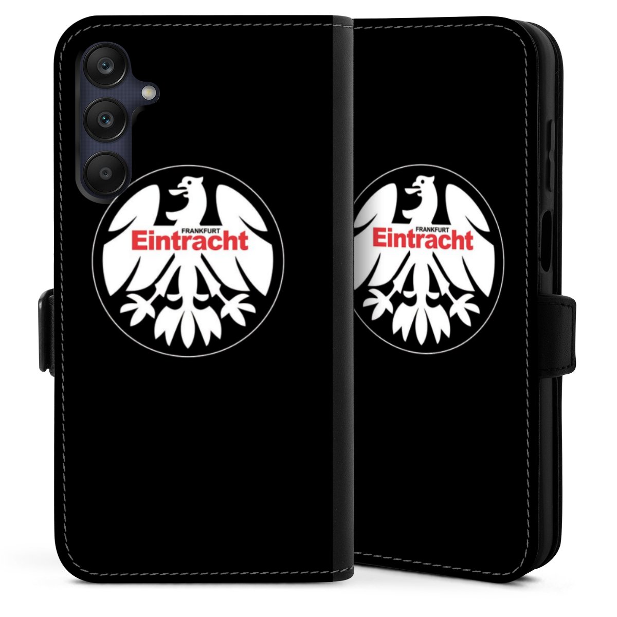 Galaxy A25 5G Handy Klapphülle Handyhülle aus Kunst Leder schwarz Flip Case Official Licensed Product Eintracht Frankfurt Sge Sideflip mit Lasche