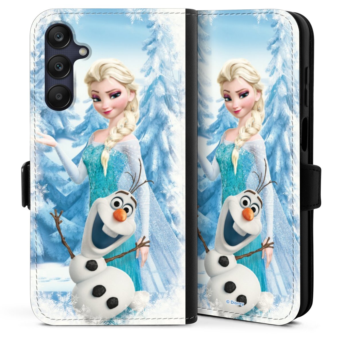 Galaxy A25 5G Handy Klapphülle Handyhülle aus Kunst Leder schwarz Flip Case Official Licensed Product Frozen Elsa Disney Sideflip mit Lasche