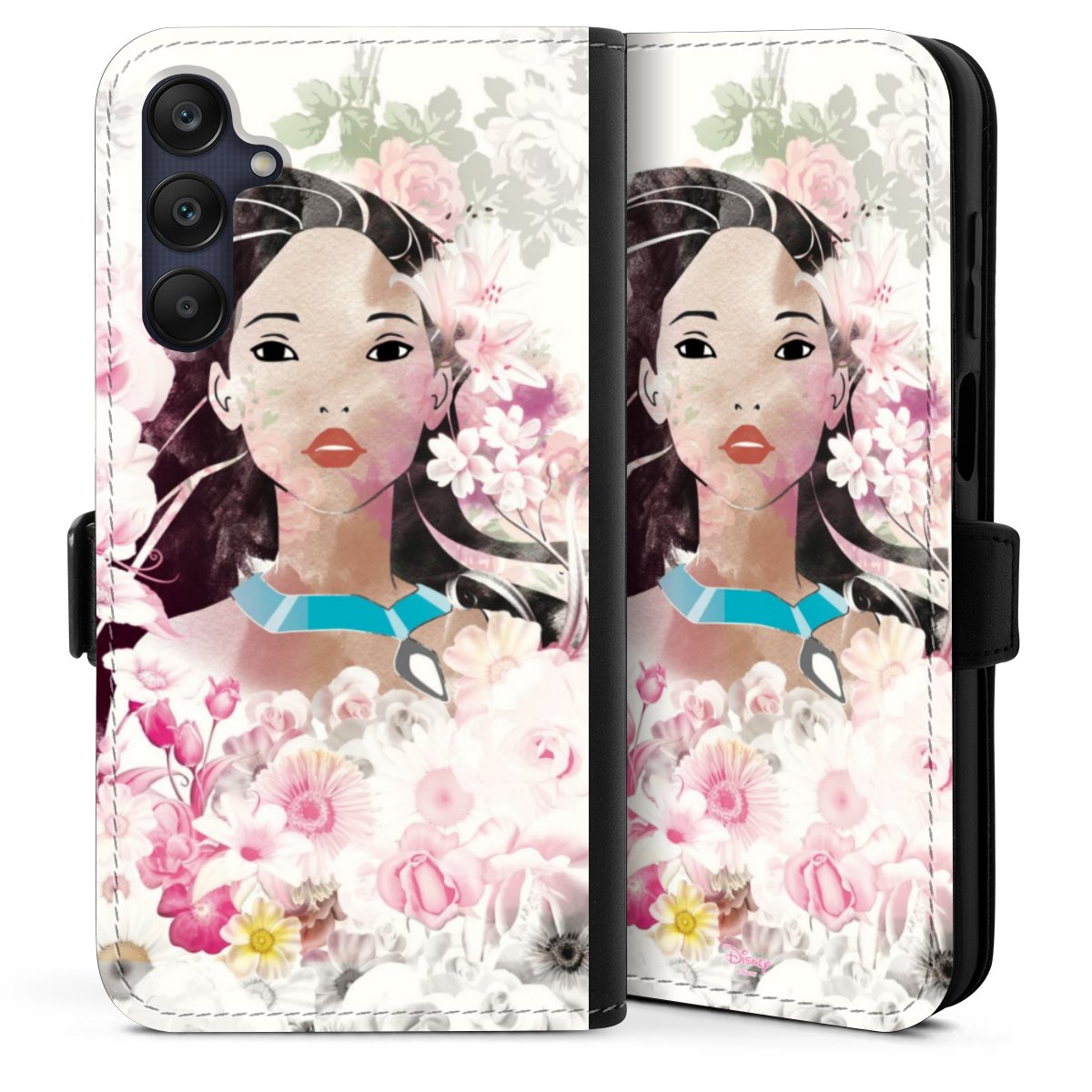 Galaxy A25 5G Handy Klapphülle Handyhülle aus Kunst Leder schwarz Flip Case Pocahontas Official Licensed Product Disney Sideflip mit Lasche