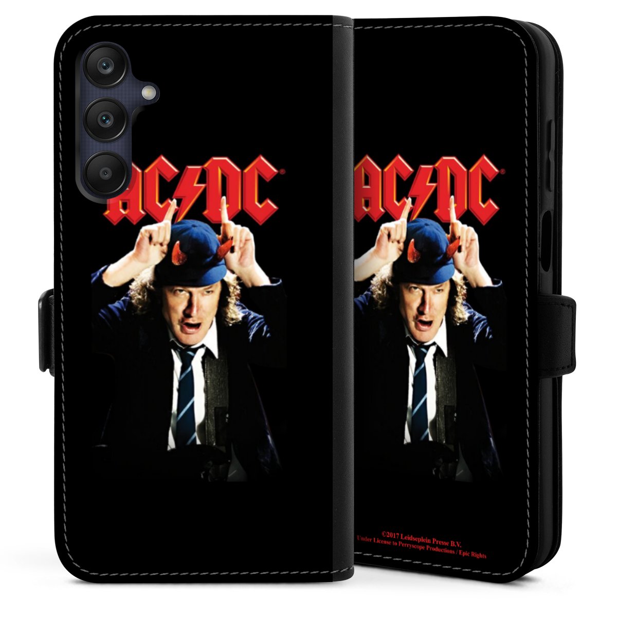 Galaxy A25 5G Handy Klapphülle Handyhülle aus Kunst Leder schwarz Flip Case Merchandise Acdc Riverplate Sideflip mit Lasche