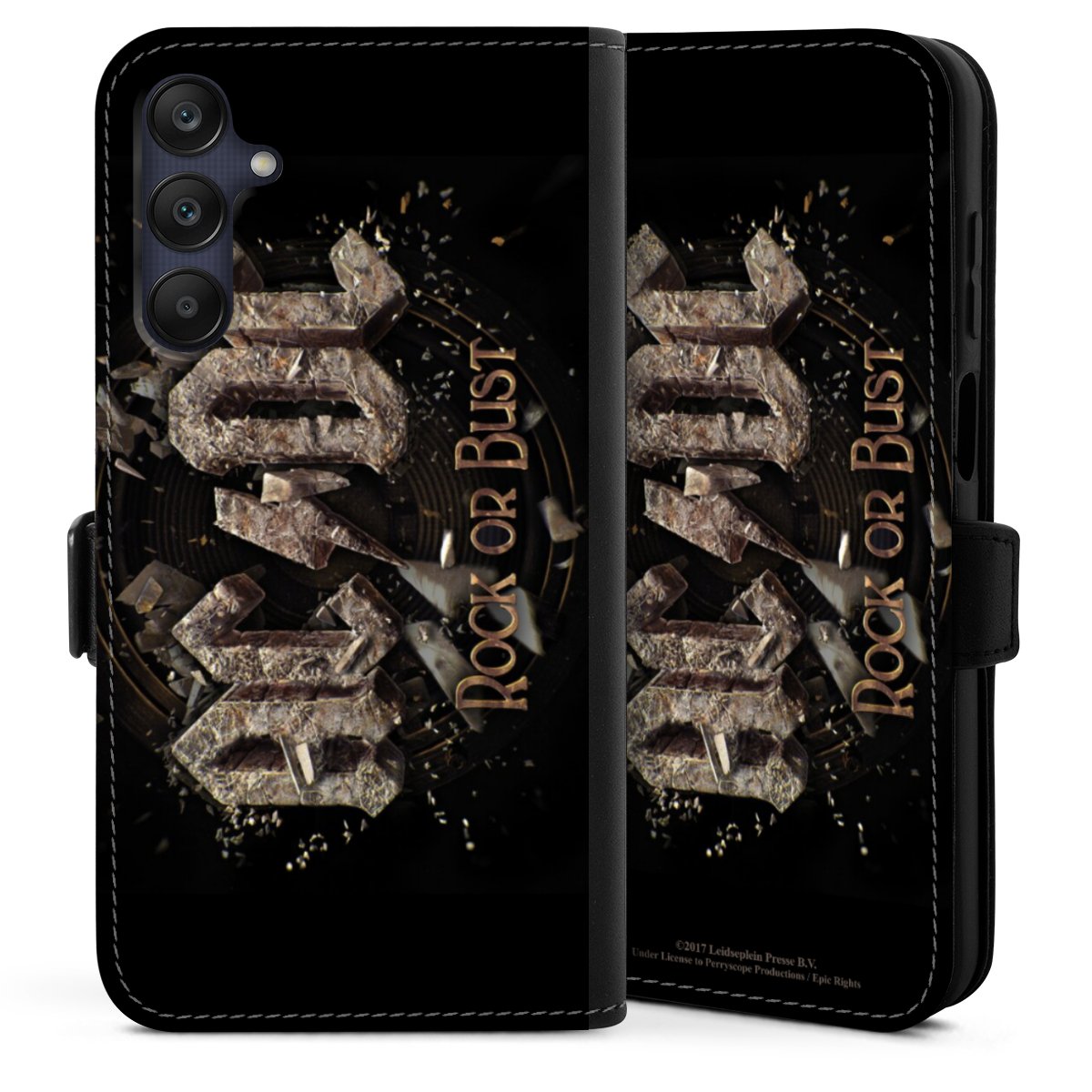 Galaxy A25 5G Handy Klapphülle Handyhülle aus Kunst Leder schwarz Flip Case Acdc Official Licensed Product Rock Or Bust Sideflip mit Lasche