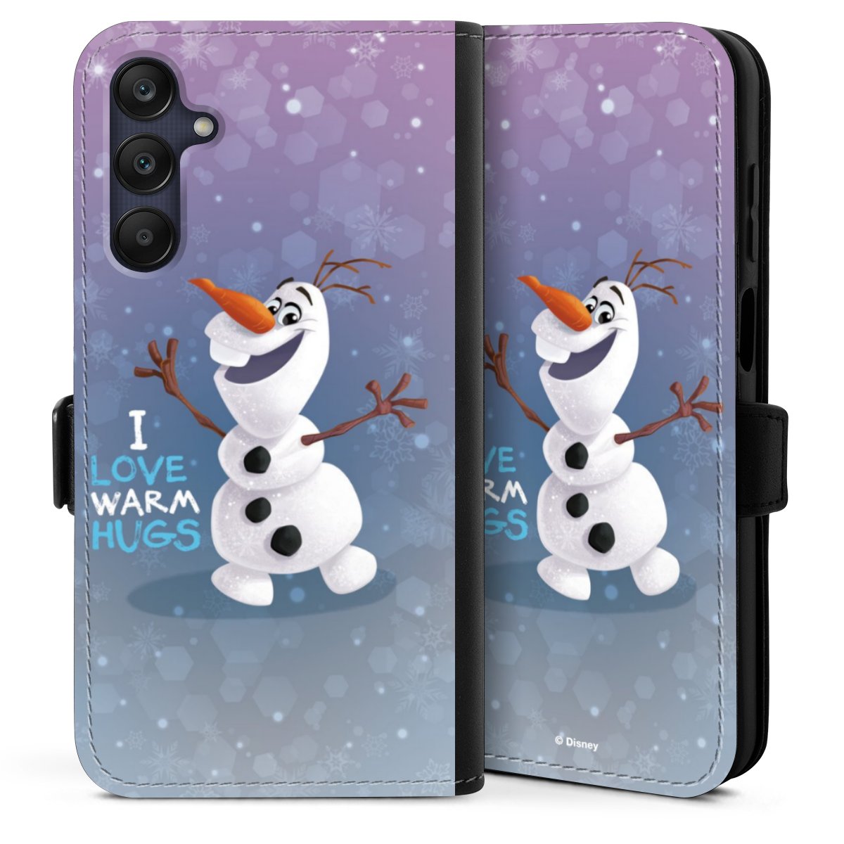 Galaxy A25 5G Handy Klapphülle Handyhülle aus Kunst Leder schwarz Flip Case Frozen Frozen Olaf Official Licensed Product Sideflip mit Lasche