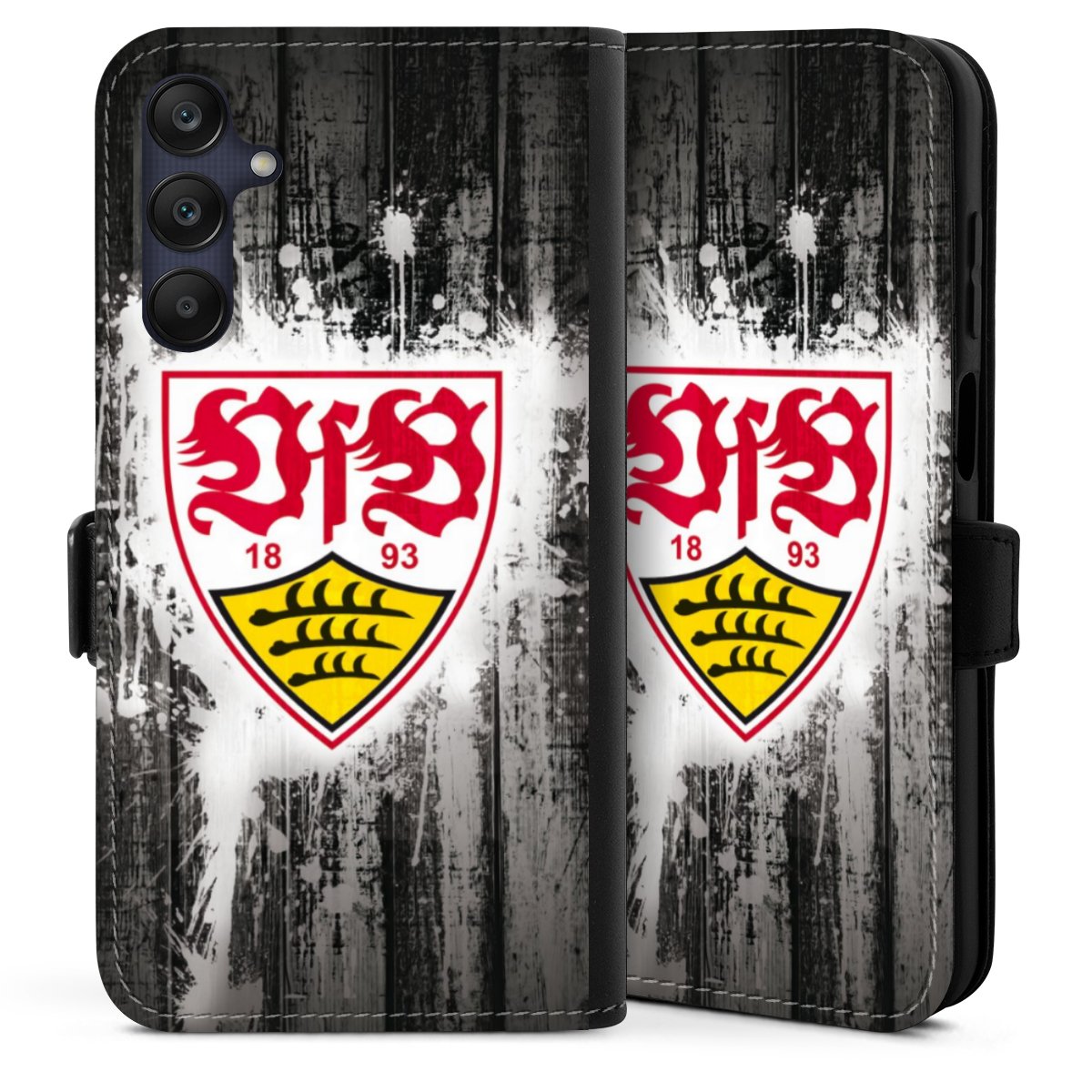 Galaxy A25 5G Handy Klapphülle Handyhülle aus Kunst Leder schwarz Flip Case Vfb Stuttgart Official Licensed Product Sideflip mit Lasche