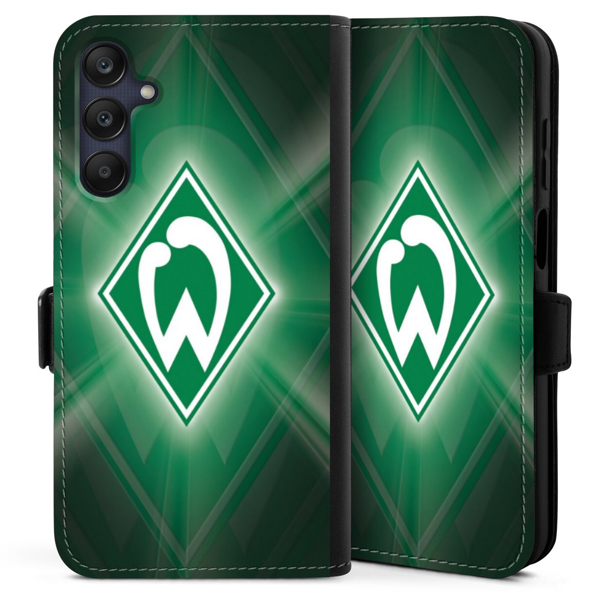 Galaxy A25 5G Handy Klapphülle Handyhülle aus Kunst Leder schwarz Flip Case Sv Werder Bremen Official Licensed Product Coat Of Arms Sideflip mit Lasche