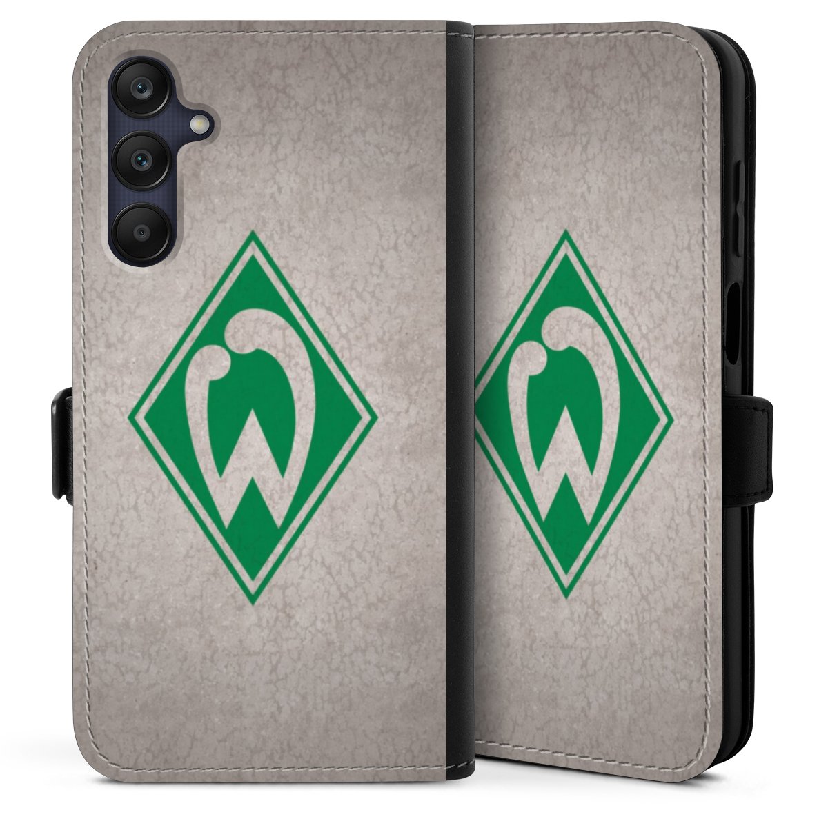 Galaxy A25 5G Handy Klapphülle Handyhülle aus Kunst Leder schwarz Flip Case Sv Werder Bremen Concrete Official Licensed Product Sideflip mit Lasche