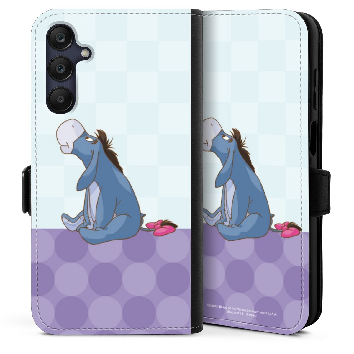 Galaxy A25 5G Handy Klapphülle Handyhülle aus Kunst Leder schwarz Flip Case Disney Donkey Winnie The Pooh Sideflip mit Lasche