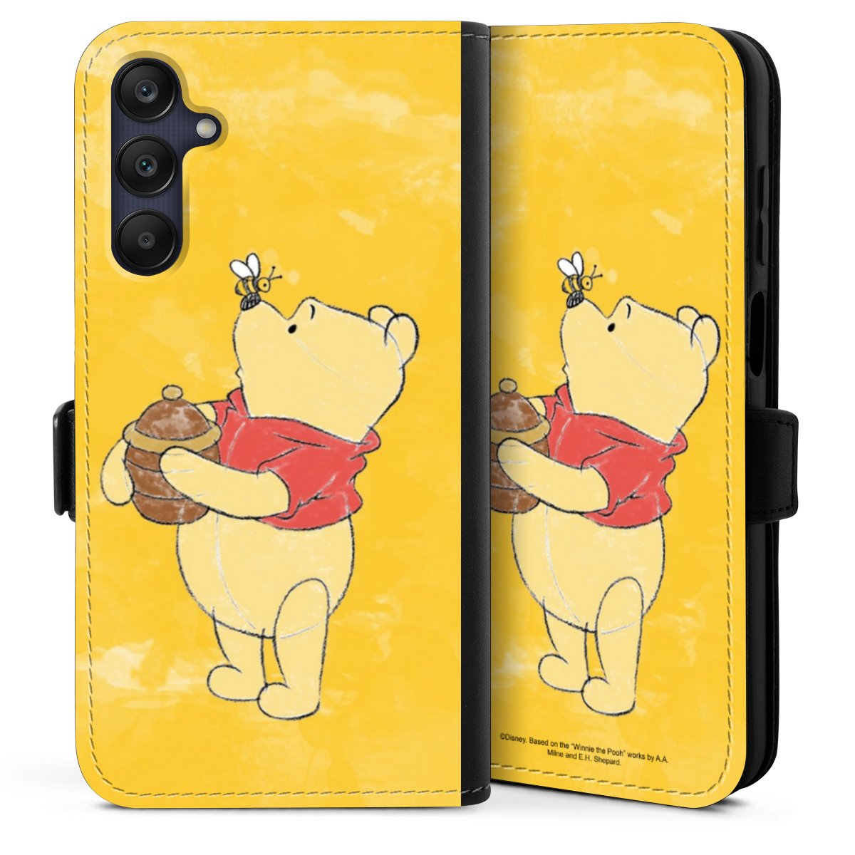 Galaxy A25 5G Handy Klapphülle Handyhülle aus Kunst Leder schwarz Flip Case Official Licensed Product Winnie The Pooh Disney Sideflip mit Lasche