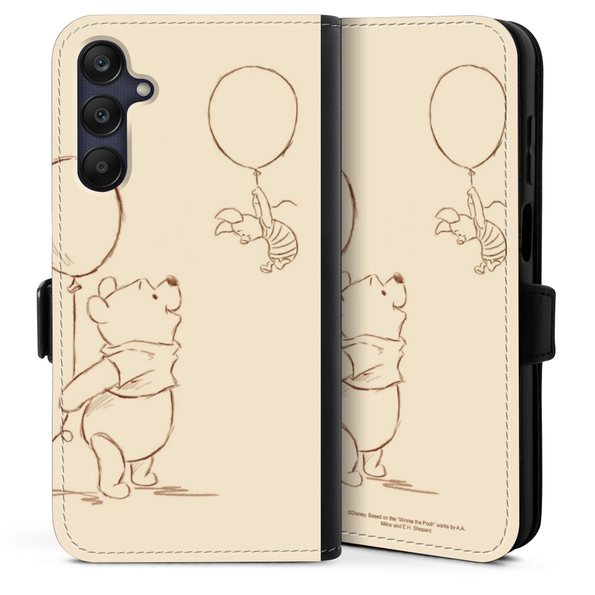 Galaxy A25 5G Handy Klapphülle Handyhülle aus Kunst Leder schwarz Flip Case Official Licensed Product Winnie The Pooh Disney Sideflip mit Lasche